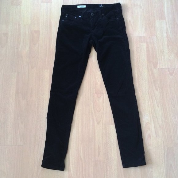 AG Adriano Goldschmied Super Skinny Legging pants  Black 27 R Velvet Corduroy - Picture 1 of 14